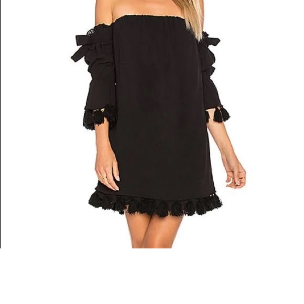 Misa Black Pom Pom Off The Shoulder Dress